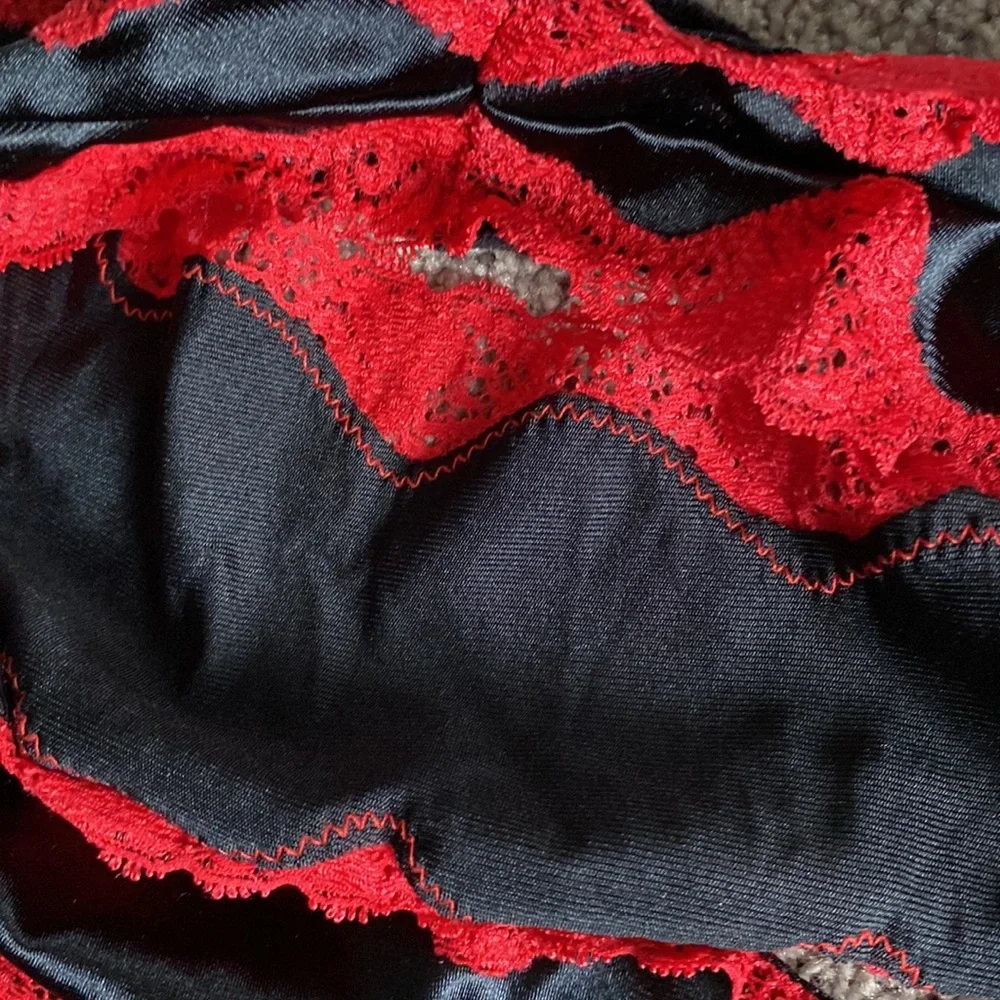 Steve Black Red Lace Trim Panties SIZE L 2 Pack Sheer Lingerie Underwear Set